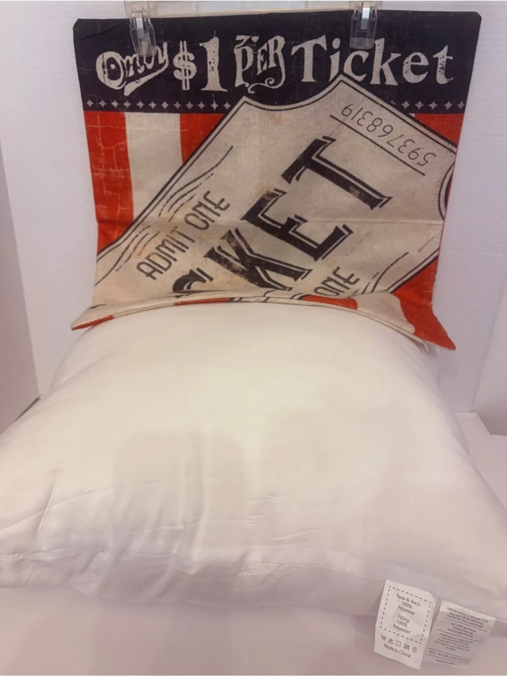 Vintage Movie Night Ticket Graphic Art Cover Throw Pillow. Size 19 X 19